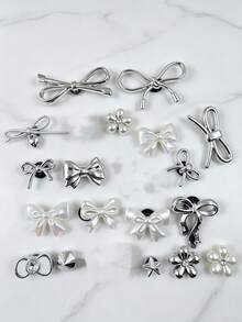 18pcs/Set Silver Bow Knot INS Style Shoe Charms, Detachable DIY Accessories, Suitable For Slippers And Sandals - Multicolor - View 6