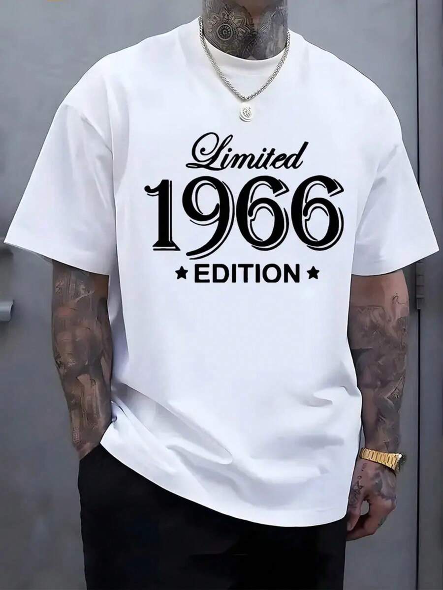Plus Size Men's T-Shirt 100% Cotton Limited 1966 Edition T-Shirt,   Top, Comfortable Casual Short-Sleeved T-Shirt For Summer, PLUS SIZE - White - View 1