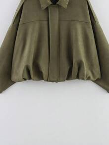 GDDYIN 女士纯色口袋休闲夹克，秋季新品 - 軍綠色 - 查看 8