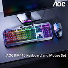 AOC KM410 Wired Gaming Keyboard And Mouse Combo, Mechanical Feel, 104 Keys, Office Computer Keyboard Set, Metal Panel, Ergonomic Design - View 1