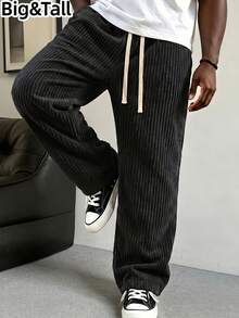 Plus Size Men's Thick Corduroy Long Pants, Comfortable Texture, Minimalist Label Decoration On Back Pocket, Suitable For Casual, Sports, Work Commute - Black - View 1