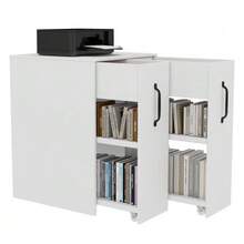 =N880P313969W Small Bookcase With Wheels 52x50x75cm – With Shelves And Drawers, Reversible Left/Right Configuration, Single Element Fully Extendable, With Fall Protection, Bedside Table - 白色 - 查看 1