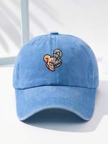 1pc Men's Blue Split Bear Print Adjustable Size Outdoor Casual Fashion Washed Baseball Cap, Suitable For Daily Matching, Outings, Travel, Beach, Fishing, Gift,Summer,Holiday,Festival - Blue - View 5