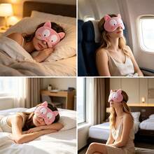 1pc Cute Cat Face Sleep Eye Mask, Soft Plush Cartoon Blindfold For Sleeping, Adorable Pink Blackout Eye Cover For Women, Travel Nap Relaxation Gift - KC Embroidery Style - View 1