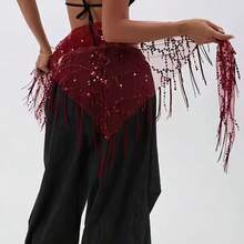 1pc Women's Sequin Fringe Hip Scarf, Sheer Mesh Tie Waist Cover-Up Skirt For Dance, Party, Festival & Outfit Layering - Multicolor - View 14