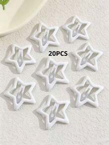 8/20/40pcs Women's White Metal Star Hair Clips, Sweet Pentagram Hair Accessories Set For Daily Use - White - View 3