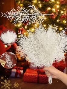 12/6/1pc-White Artificial Pine Sprigs, Feather Pine Branches,Xmas Decorations,Christmas Party Supplies,Room Decor,Home Decor,Wreath&Garland Filler,Window Scene Setup,Table Centerpiece Decor,Gift Wrapping,Chandelier Decoration,Vase Fillers - White - View 7