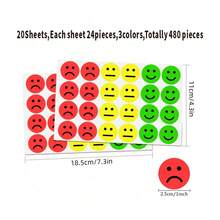 480pcs Mood Stickers, Including Happy, Sad And Other Colors, Red Yellow Green Three Colors, 2.5cm Diameter; 630pcs/10 Sheets Happy Smiling Face Self-Adhesive Stickers Teacher Reward Stickers Colorful Mini Incentive Stickers, Suitable For Journals And Back To School - Round - View 3
