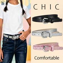 3-Piece Children's New Glossy PU Leather Belt Set, Suitable For Jeans And Skirts, A Great Children's Gift. Belt, Belts - 3Pcs - View 3