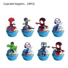 Miles 3-Tier Cupcake Stand And Cupcake Toppers Set, Kids Superhero Birthday Dessert Table Decor - Multicolor - View 7