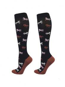 1 Pair/3 Pairs Men's Outdoor Horse Riding Compression Socks, Sports Fitness Running Knee-High Socks - Multicolor - View 9
