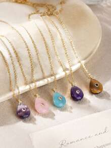 1pc Water Drop Crystal Pendant Necklace For Women Healing Energy Gold Color Stainless Steel Chain Amethyst Summer Jewelry Gift H932 - Necklace - View 2