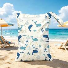 Waterproof Dry-Wet Separation Bag, Cute Blue Whale Print Swim Bag With Lanyard, Portable Beach Storage Bag For Swimwear, Diapers, Travel, Fitness And Toiletries - Multicolor - View 1