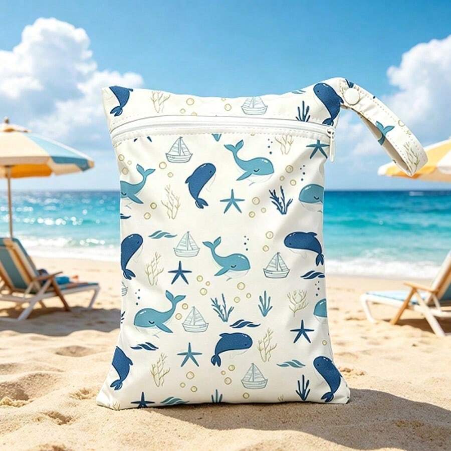 Waterproof Dry-Wet Separation Bag, Cute Blue Whale Print Swim Bag With Lanyard, Portable Beach Storage Bag For Swimwear, Diapers, Travel, Fitness And Toiletries - Multicolor - View 1