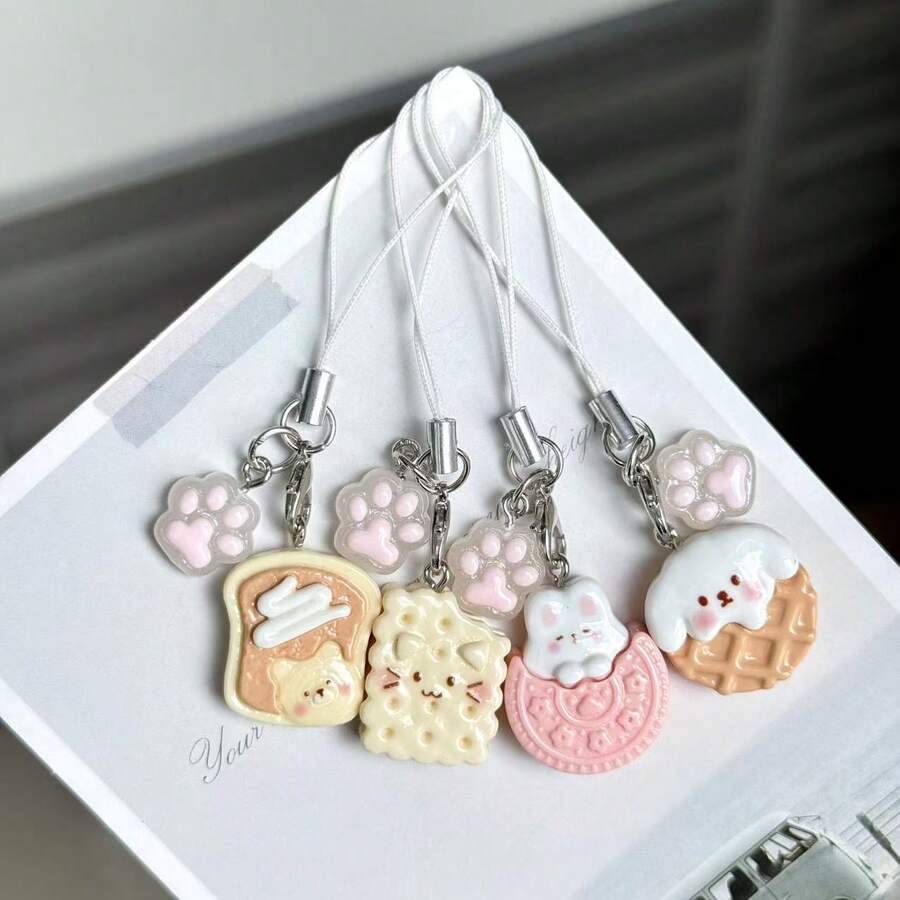 1pc Cute Cartoon Panda Cookie Cake Phone Charm Pendant, Realistic Food Toy Anti-Lost Couple Gift