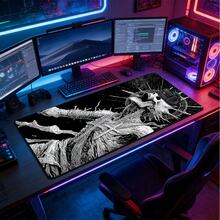 1pc Extended Large Black & White Dead Tree Skull Rune Pattern Mouse Pad, With Non-Slip Rubber Base And Stitched Edge Soft Cloth Material Keyboard Mat. Dark Vintage Skull Etching Print Aesthetic With Non-Slip Rubber Base And Stitched Edge Soft Cloth Material Keyboard Mat, Suitable For Gaming, Home Office And Learning Scenarios. - View 3