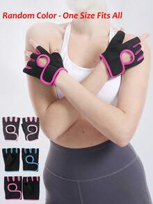 Ueasy 2pcs Women's Non-Slip Half-Finger Fitness Gloves, Breathable Micro-Pore Material & Gel Palm Padding, Adjustable Hook & Loop Wrist Strap, Multi-Function Gloves Suitable For Weightlifting, Cycling, Pull-Up Training - Multicolor - View 7