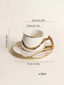 Gold Rim Ceramic Espresso Cup & Saucer Set, 90ml Luxury Gold-Inlaid Mini Ceramic Coffee Cup, Turkish Coffee Cup, Suitable For Latte Mocha, Home Kitchen Tableware, Home Decor Gift - Multicolor - View 6