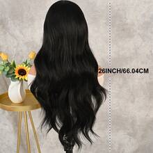 Elegante, lange, schwarze Body-Wave-Spitzenfrontperücke für Damen, 180 % Dichte, 13 x 4 x 1 Zoll, vorgezupfter Haaransatz, kleberfrei, 66 cm lang, hitzebeständig, 180 % Dichte. Ideal für Cosplay, Partys, Alltag, Silvester, Valentinstag und mehr. - Schwarz - Übersicht 6