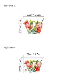 1pc Cartoon Expression Mint Lime Watermelon Iced Drink Wall Decor Sticker, Removable Room Decoration Wall Decal For Bedroom, Living Room, Kitchen - 1PC - View 6