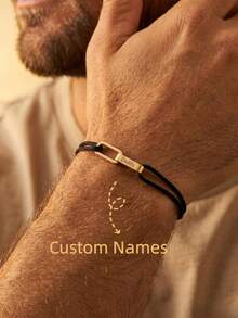 Personalized Dual Name Bracelet, Customized Men's Bracelet, Stainless Steel Jewelry, Personalized Engraved Name Bracelet, Personalized Text Family Jewelry, Family Gift, Father's Day Gift, Back To School Gift - Multicolor - View 1
