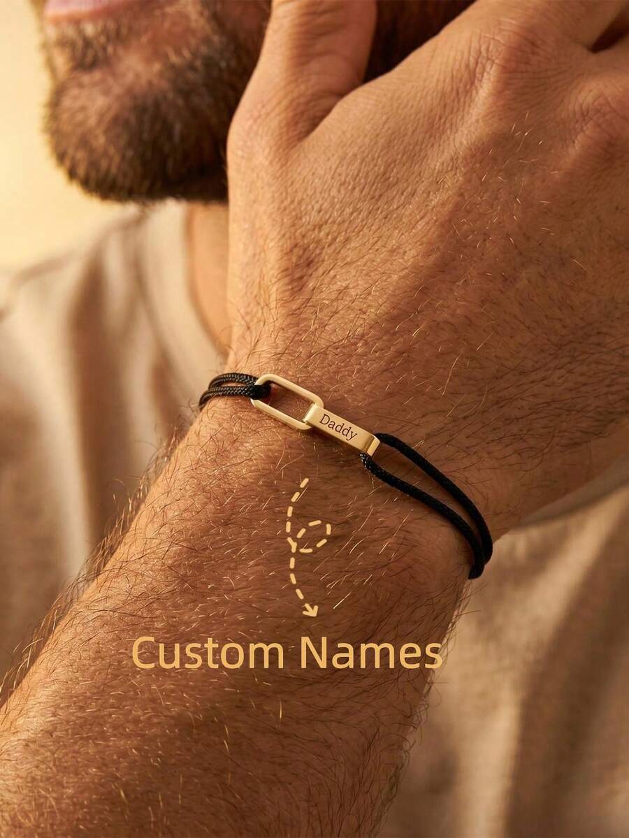 Personalized Dual Name Bracelet, Customized Men's Bracelet, Stainless Steel Jewelry, Personalized Engraved Name Bracelet, Personalized Text Family Jewelry, Family Gift, Father's Day Gift, Back To School Gift - Multicolor - View 1