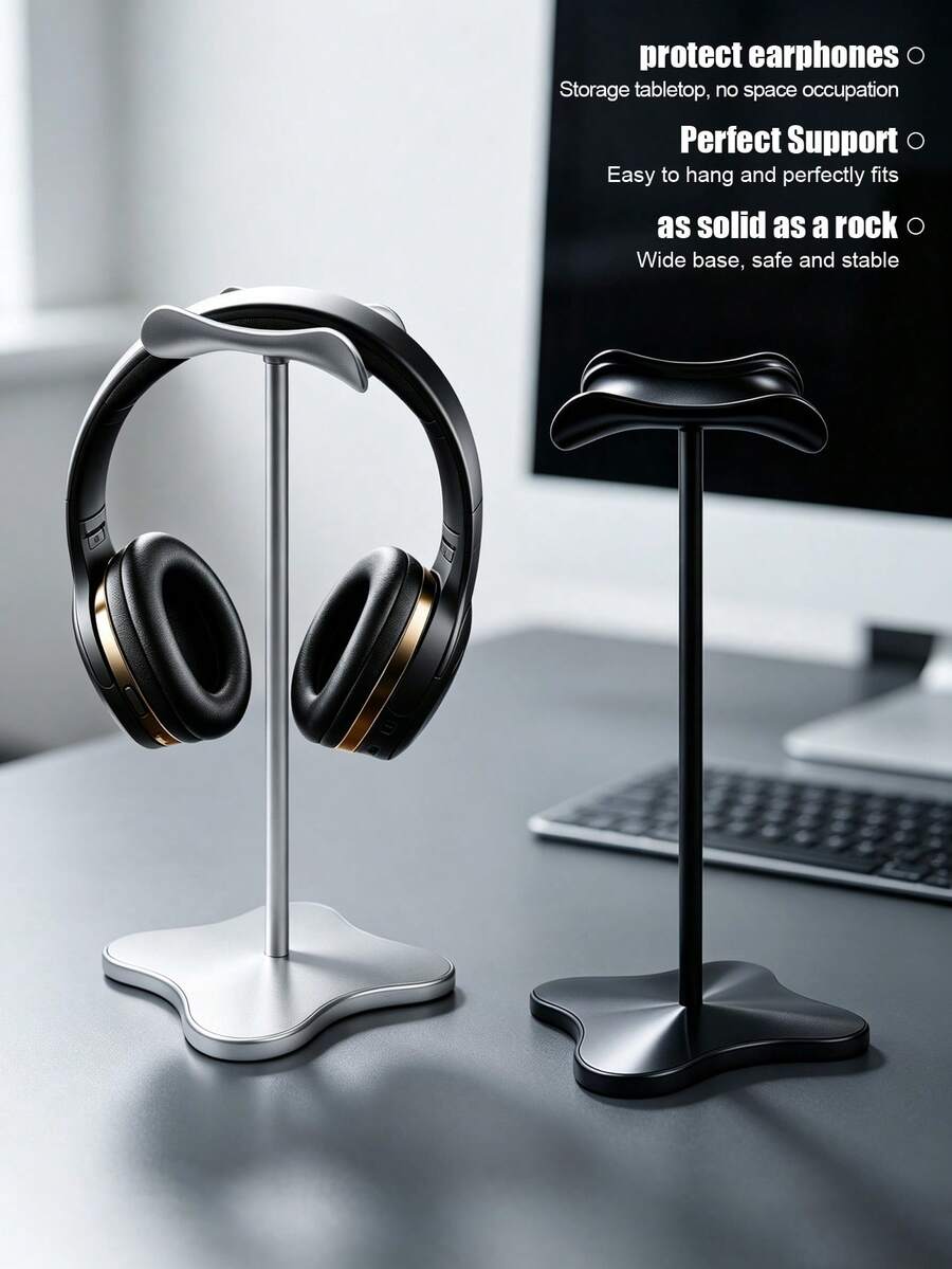 1 buah Stand Headphone Paduan Aluminium, Dudukan Headset Gaming Universal, Alas Stabil Anti-Selip, Rak Display Earphone, Organizer Penyimpanan Headset Desktop untuk Semua Headphone Over-Ear, Aksesori Meja Gaming - View 1