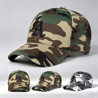 1 Pc Camouflage LA Embroidery Hats For Men - Adjustable Hats, UV Protection Sun Hat, Ideal For Hiking, Mountaineering, Travel, And Outdoor Activities