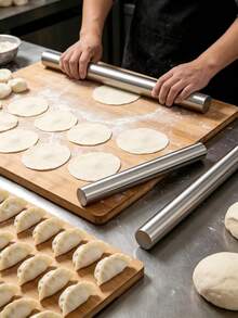 Smooth Stainless Steel Rolling Pin, One-Piece Molded Dough Roller, Non-Stick And Easy To Clean, Suitable For Dumplings, Pies, Pizza, Cookies Baking, Multiple Sizes Available, Suitable For Home And Outdoor Baking, Perfect For Halloween, Christmas, Thanksgiving Party Food And Dough Preparation - View 1