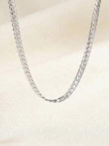 1pc Embossed Cuban Link Necklace, Minimalist Fashion Versatile For Boys, Lightweight Luxury Niche Hip-Hop Flat Snake Bone Chain - Necklace - View 3