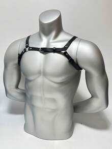 1-Piece Of Men's PU Leather Shoulder Strap,Adjustable Chest Strap, Fashionable Body Harness Suitable For Daily And Club Use - Black - View 3