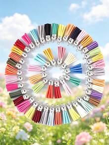 10/30/60/80/100pcs Multi-Color Bright Mixed Faux Suede Tassels With Gold Caps - Rainbow Keychain Charms, Suitable For DIY Jewelry, Crafts And Phone Lanyards, Jewelry Making Accessories - Tassel - View 6
