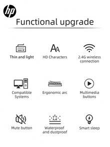 Kombo Keyboard dan Mouse Nirkabel HP 2.4G, Keyboard Ergonomis Ukuran Penuh 108 Tombol, Mouse dengan Kecerdasan 3 DPI yang Dapat Diatur untuk Kantor, Hitam - View 4