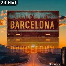 2D Flat Design, 1pc Barcelona Spain City Skyline Metal Wall Decor Sign, Vintage Spanish Capital Style, Distressed Aged Craftsmanship, Suitable For Garage, Porch, Bar - Easy Installation, No Electricity Required (Random Style) - A - View 3