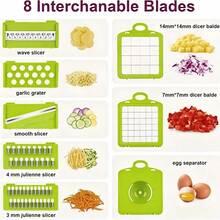 SOKANY 14-In-1 Vegetable Chopper With 8 Interchangeable Blades, Built-In Strainer Basket And Hand Guard Design, Large Capacity Storage Container, Suitable For Home Meal Prep, Can Dice, Slice, Shred Onion, Potato, Carrot And Fruit - Green - View 5