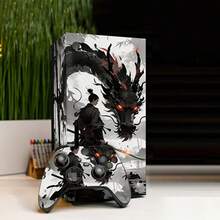 Ink Wash Samurai Black Dragon Style Vinyl Skin For Xbox Series X Console + Controller Full Body Wrap, Waterproof, Scratch-Resistant, Dust-Proof, Removable Without Residue - View 2