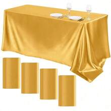 1pc Elegant White Satin Tablecloth: Perfect For Wedding Receptions, Parties And Home Decoration - Rectangular, Woven, Soft And Shiny - Multicolor - View 7