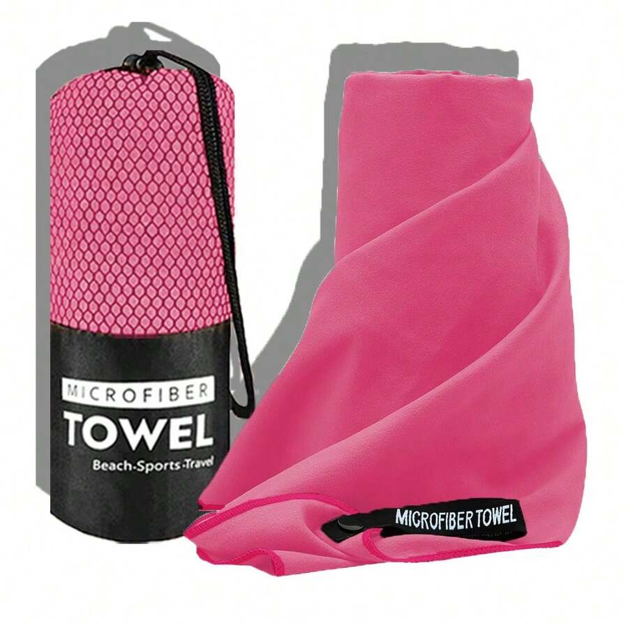 1PC Quick Dry Microfiber Camping Towel With Cylinder Mesh Bag Rose Red Solid Color Super Absorbent Soft Thin Travel Sports Gym Yoga Hiking Beach Towel Multiple Sizes - Rose Red - View 1