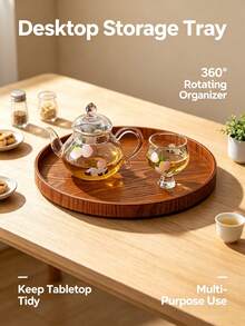 1pc Camel Color Natural Solid Wood Round Multi-Size Rotating Slouchy Susan Tray, Coffee Tea Spice Storage, Refrigerator Organizer, Kitchen Tableware Display, Steak Sushi Board, Summer Holiday BBQ Picnic Graduation, Back To School Essential, Random Color - View 7