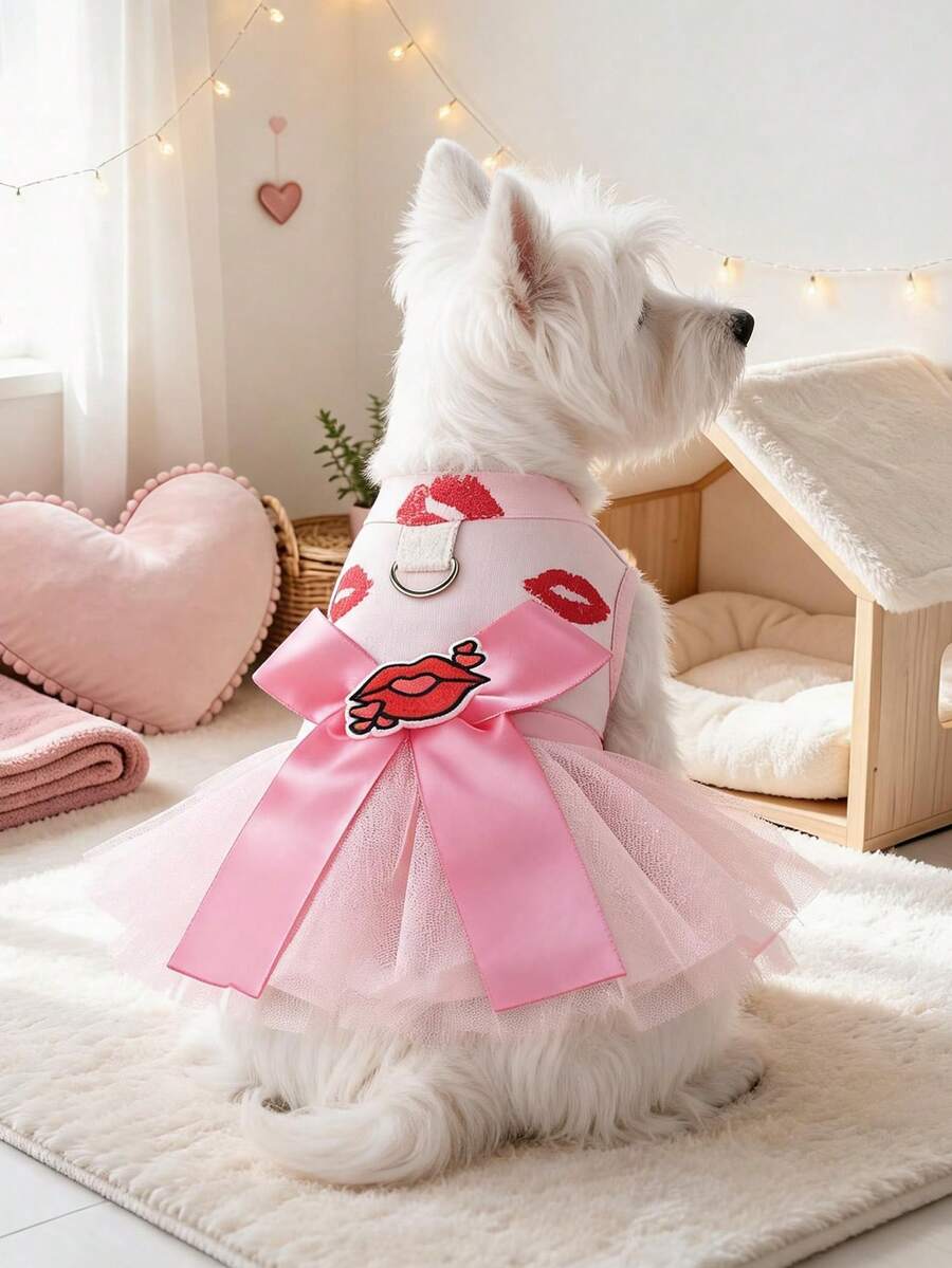 PETCIRCLE 1件寵物衣服 小狗幼犬貓用 可愛風格 節日氛圍 戶外 紅唇芭蕾舞裙 - 彩色 - 查看 1