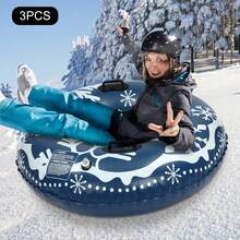 3 Pack 40 Inch Inflatable Snow Sled Discs, Cold Resistant PVC Snow Tube With Gripping Handles, Holds Up To 100kg For Adults & Kids Ski Resort And Backyard Winter Fun - Blue and White - View 3