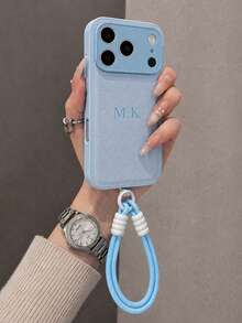Personalized Custom (2-Piece Set) Luxury Lychee Texture Letter Embossed Wrist Strap Phone Case, Luxury Minimalist Outdoor Portable Strap Lanyard Faux PU Leather Phone Case, Compatible With Apple 17 16 15 14 13 12 11 Pro Max 14 15 16 Plus 17 Air Hot Stamping Letters All-Inclusive Protective Cover Stylish Phone Cover DIY Gift, Phone Accessory - Orange - View 7