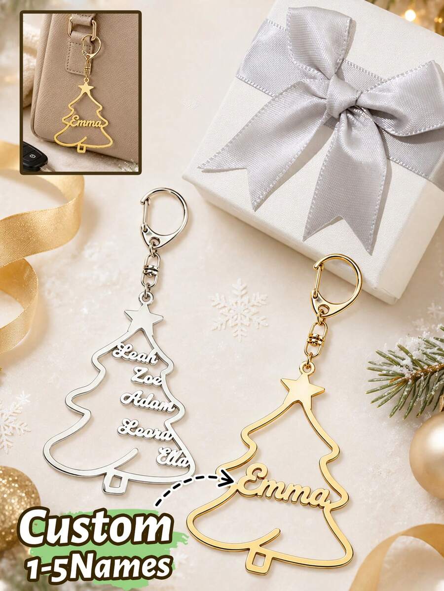Custom Christmas Tree Keychain, Festive Personalized Keychain For Bags, Customized Key Chain, Customizable Keychains, Christmas Gift, Family, Friends - Style a - View 1