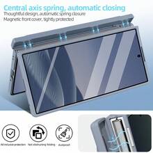 VIETAO Casing Ponsel dengan Engsel Pena Terintegrasi, Kompatibel dengan Galaxy Fold8 Fold7 Fold6 Fold5 Fold4 Fold 8 7 6 5 4, Casing Kulit Imitasi Full Cover dengan Pelindung Layar Kaca Tempered - Grey - View 4