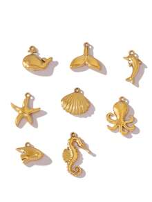 3pcs Stainless Steel PVD Plated Marine Life Pendants Dolphin Crab Starfish Shell Charms Pendant For DIY Jewelry Making Accessories - Pendant - View 1