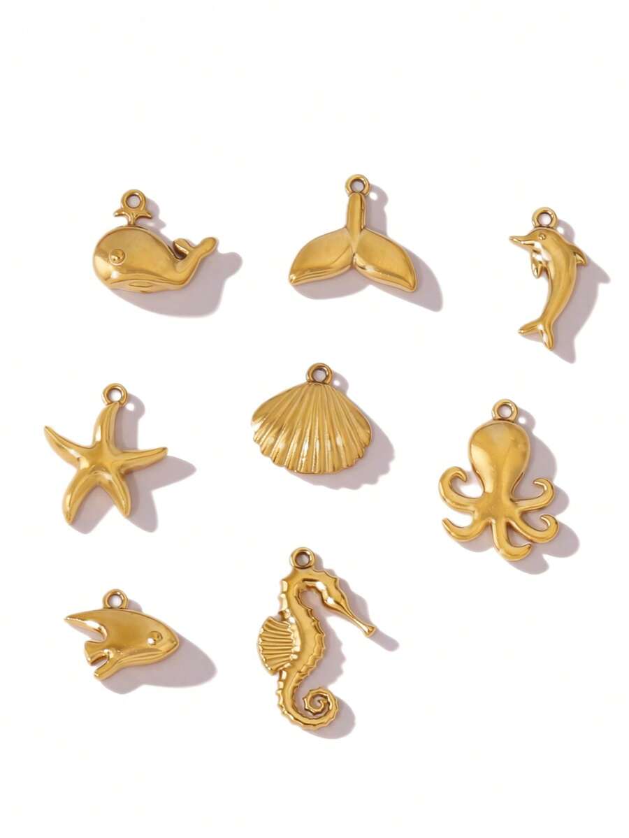 3pcs Stainless Steel PVD Plated Marine Life Pendants Dolphin Crab Starfish Shell Charms Pendant For DIY Jewelry Making Accessories - Pendant - View 1
