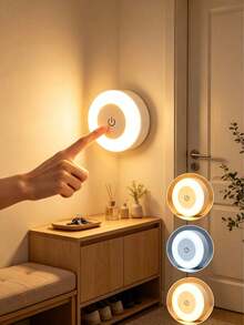 1pc Touch Sensor Night Light, Dimmable LED Bedside Lamp, Touch Mini Stair Light, Cabinet Light, Wireless Mini Cabinet Light, Portable LED Night Light, 3 Color Adjustable, Type-C Charging, Suitable For Hallway, Bedroom, Bathroom, Living Room - White - View 2