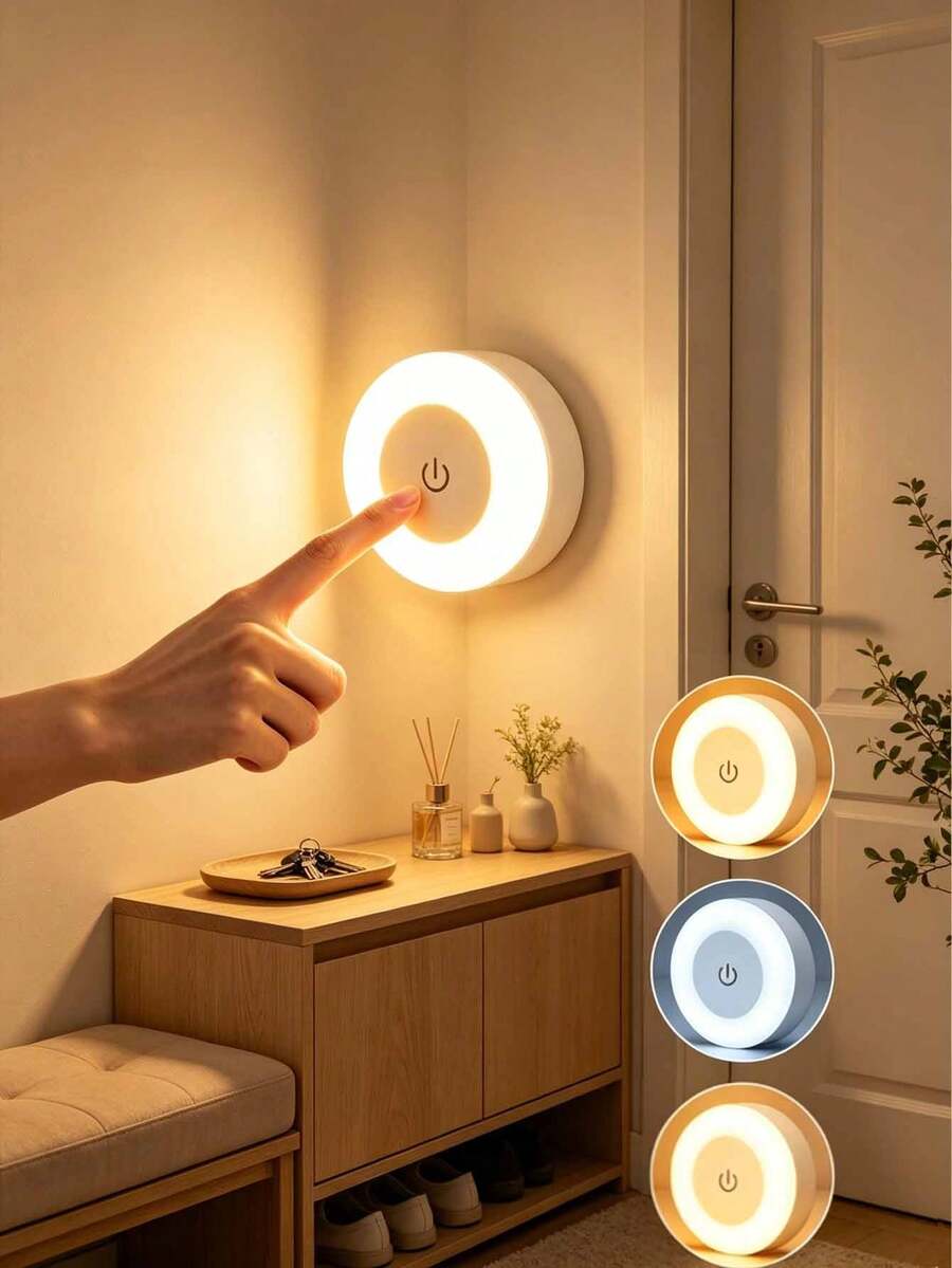1pc Touch Sensor Night Light, Dimmable LED Bedside Lamp, Touch Mini Stair Light, Cabinet Light, Wireless Mini Cabinet Light, Portable LED Night Light, 3 Color Adjustable, Type-C Charging, Suitable For Hallway, Bedroom, Bathroom, Living Room