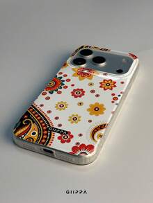 GIIPPA 1pc Red & Orange Paisley Vintage Floral Pattern Design Phone Case, Compatible With Phone 17 Pro Max, 16 Pro Max, 15 Pro Max, 14 Pro Max, Korean-Style High-End Fashion Fun Phone Case, Compatible With 11/12/13/14/15/16 Pro Max Plus, Elegant Design Suitable For Men And Women, Perfect Gift For Girlfriend On Christmas, Valentine's Day, Easter, Wedding Season And Birthday! - Multicolor - View 4