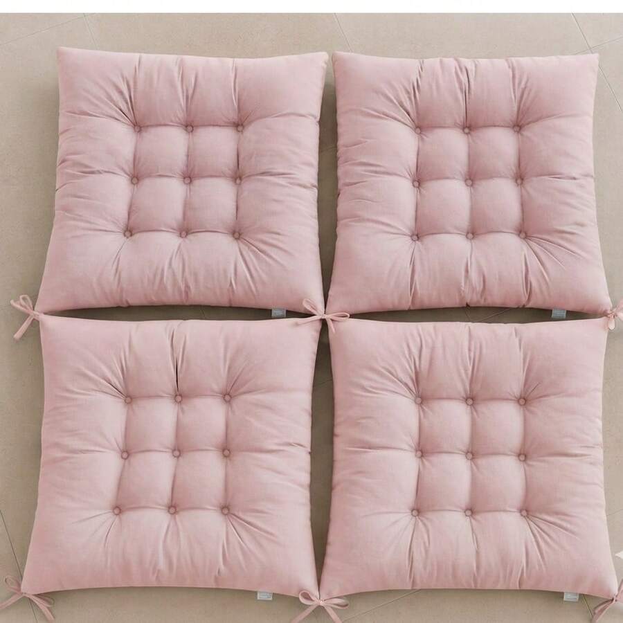 Made In Turkey 4-Pack Chair Seat Cushions – 9-Point Tufted Thick Dining Chair Pads With Ties, Soft & Comfortable - Pink - View 1